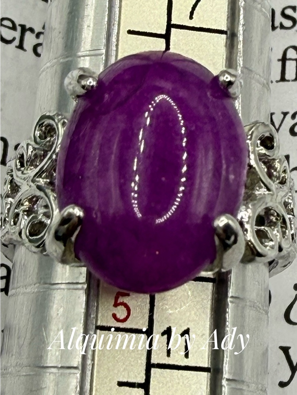 Bright Purple KUNSITE Cabochon Filigree Ring